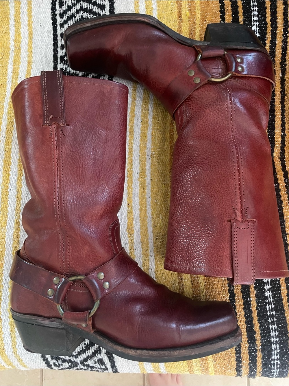 Vintage FRYE 12R Burgundy Leather Women's Harness Moto Boot